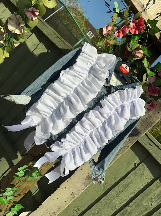 full white ruffle and bow jacket