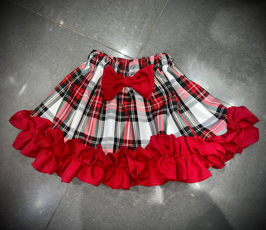 Tartan skirt with red ruffle