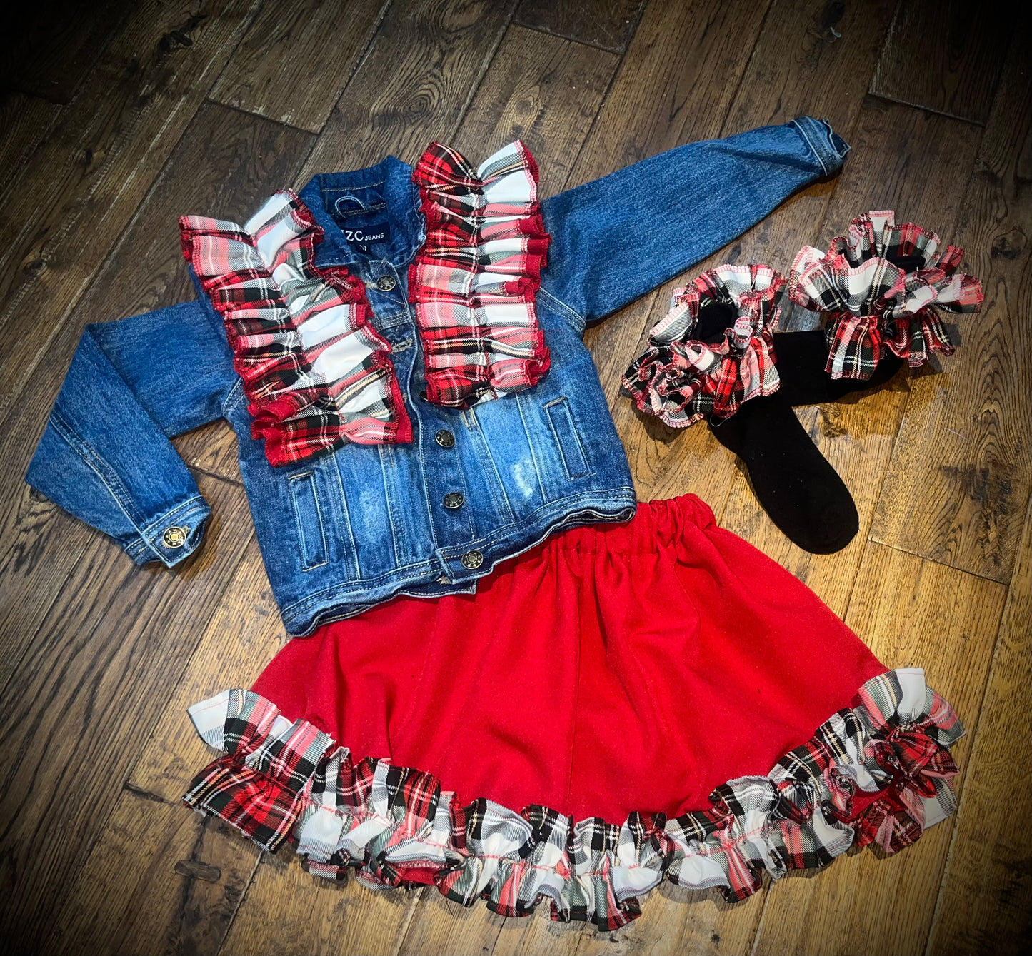 red skirt with tartan frill