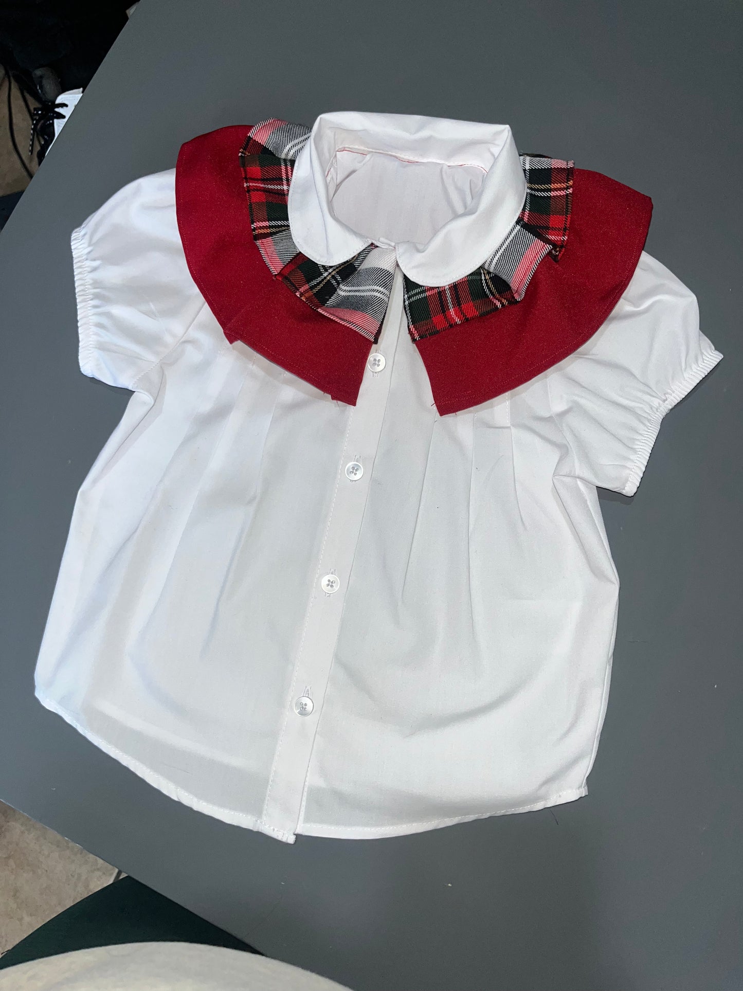 tartan collar frill blouse