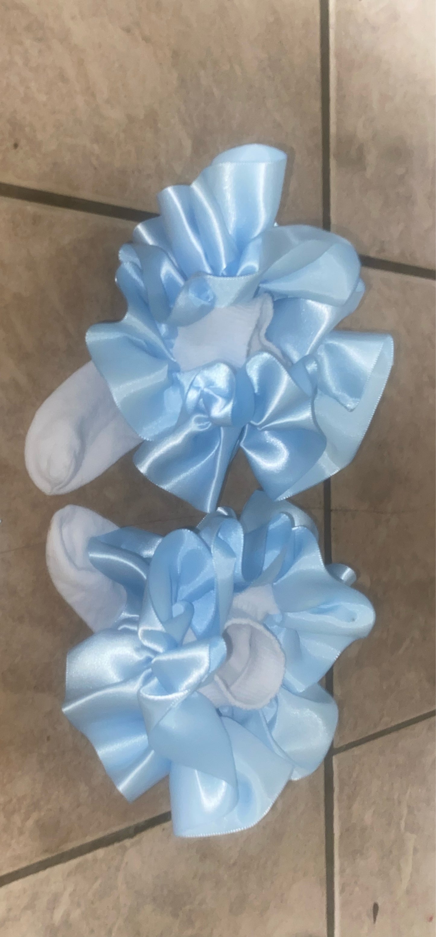 Powder blue satin frill sock