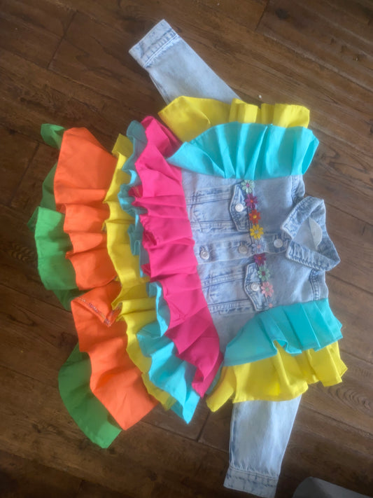 multi coloured layered jacket with extra frills