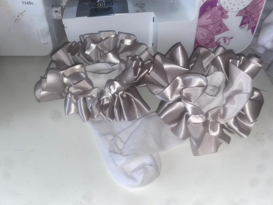 silver satin frill sock