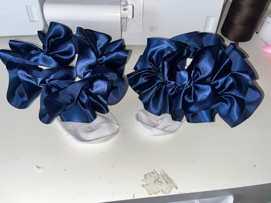 Navy satin frill sock